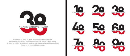 set of anniversary logo style black and red color on white background for celebration