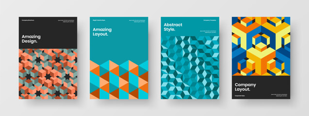Premium magazine cover A4 vector design illustration set. Trendy geometric shapes corporate identity template bundle.