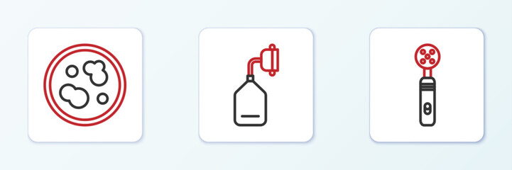 Set line Electric toothbrush, Petri dish with bacteria and Medical oxygen mask icon. Vector