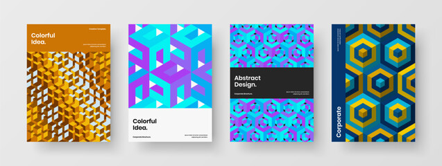 Fresh geometric tiles poster concept composition. Colorful presentation vector design layout bundle.