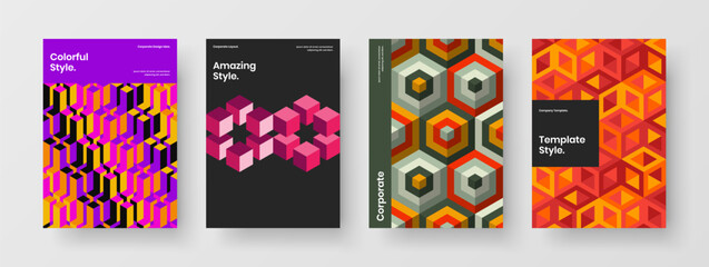 Minimalistic geometric tiles flyer illustration bundle. Unique booklet vector design concept composition.