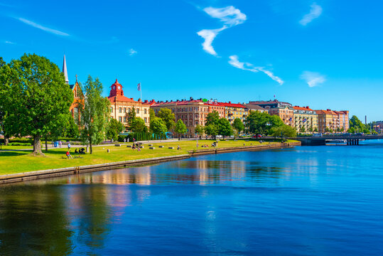 Waterfront of Nissan river in Swedish town Halmstad