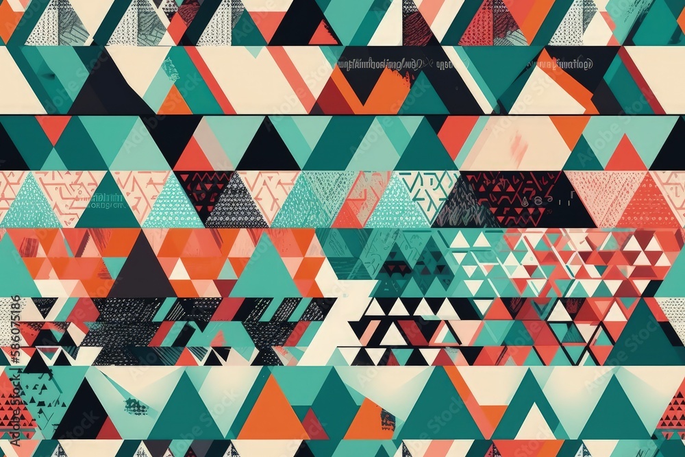 Poster vibrant and intricate geometric pattern with multiple shapes and colors created with generative ai t