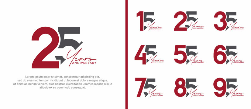 set of anniversary logo style red and black color on white background for special moment