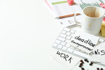 Messy office workplace, workplace and workspace concept