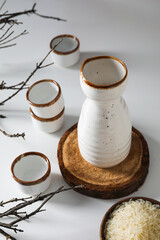 Traditional Japanese alcoholic drink - Sake, traditional asian drinks concept