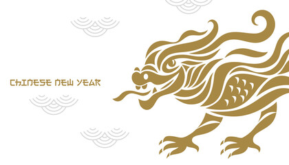 Chinese Happy New Year 2024. Year of the Dragon. Greetings card, horizontal banner design