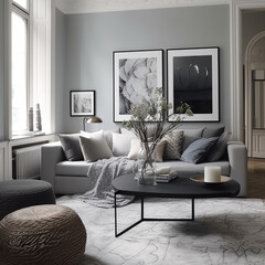Modern interior design. Living room in residential building..