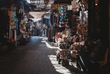 Souvenirs street bazzar in Medina, Marrakech Morocco