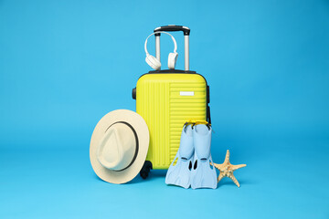 Suitcase, luggage, baggage for summer travel and vacation