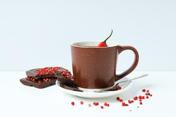Delicious food - chocolate with pepper and hot chocolate with pepper