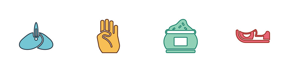 Set Indian headgear turban, symbol hand, spice and shoes icon. Vector