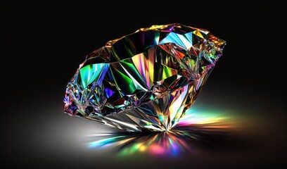  a very colorful diamond on a black background with a reflection.  generative ai