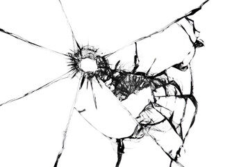texture of cracks from a shot in the window. Broken glass effect isolated on white background.