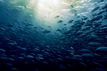 Fototapeta premium Big fish swarm underwater - Generative AI