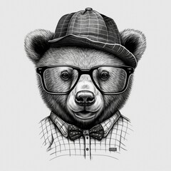 bear_black_and_white_only_line_whith_background.