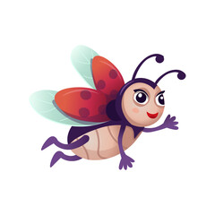 Funny cartoon ladybug. Ladybug flying. Cartoon ladybug for children on a white background