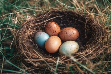 Obraz premium birds nest with eggs created with Generative AI technology
