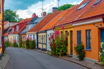 Traditional colorful street in Swedish town Ystad
