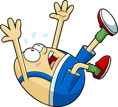 Humpty Dumpty Egg Cartoon Character Falling Off The Wall. Vector Hand Drawn Illustration Isolated On Transparent Background