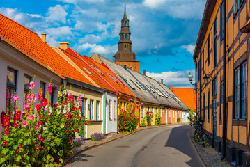 Traditional colorful street in Swedish town Ystad