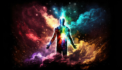 Fototapeta na wymiar Space man meditating new quality universal colorful technology stock image illustration design, generative ai