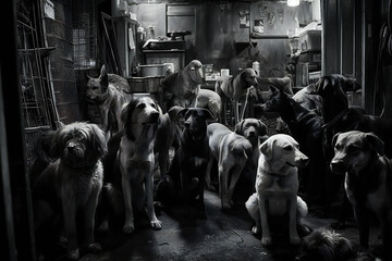 Crowded Canine Crisis: Overpopulation of Dog (AI Generated)