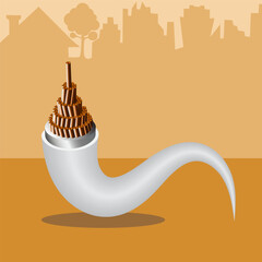 electrical copper wire on city background.