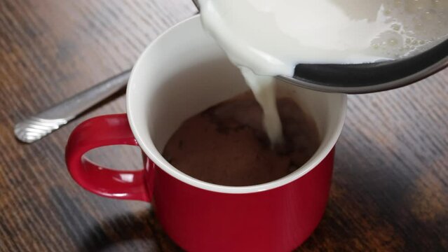 lait vers&eacute; sur du chocolat en poudre