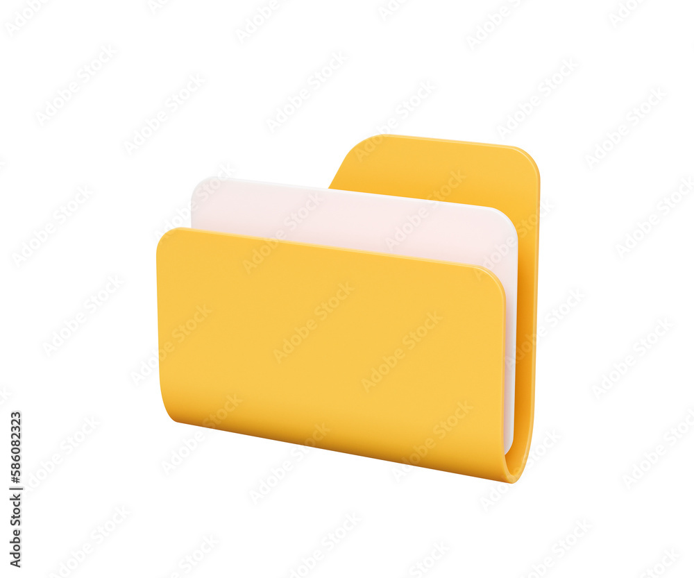 Fototapete 3d yellow portfolio folder and paper for management file, project plan concept. 3d minimal document 