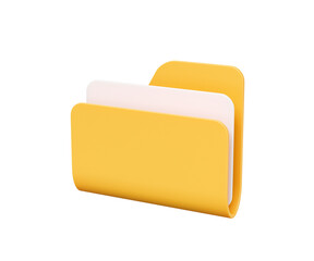 3D Yellow portfolio folder and paper for management file, Project plan concept. 3d minimal document folder with files icon. Creative online archive for presentation on PNG background 3d rendering