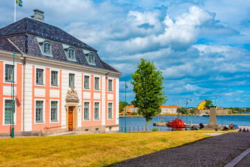 Traditional port buildings in Karlskrona, Sweden.