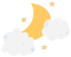 Moon with Clouds and Stars Doodle