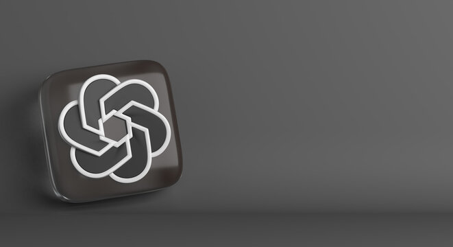 ChatGPT logo, AI chatbot by OpenAI, copy space text, 3d rendering illustration
