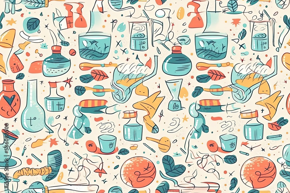 Poster seamless pattern featuring a variety of objects on a white background created with generative ai tec