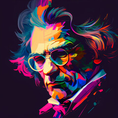 Ludwig van Beethoven. Bright multi-colored image. Generated AI.. - obrazy, fototapety, plakaty