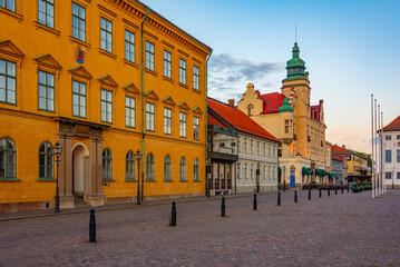 Sunset view of stadshotell at Stortorget square in Swedish town Kalmar