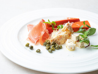 prosciutto and cheese, various cheeses