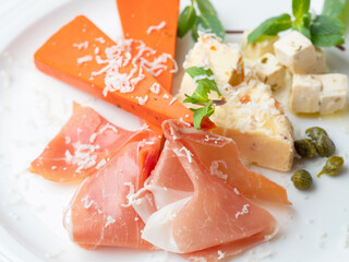 prosciutto and cheese, various cheeses