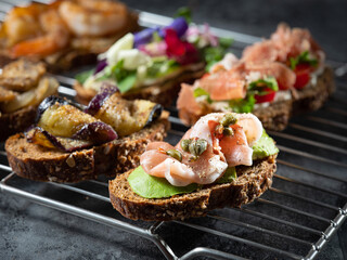 Variety of mini sandwiches with cream cheese