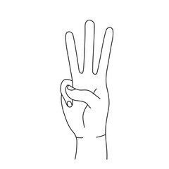 Cartoon hand showing three fingers. Vector illustration isolated on white background.