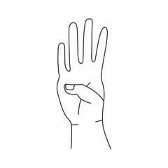 hand showing four fingers on white background of vector illustrations.