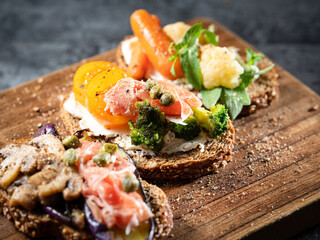 Variety of mini sandwiches with cream cheese	