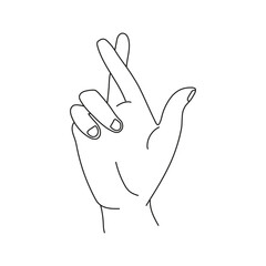 Hand showing fingers crossed. Hand gesture mean Lie or luck, superstition symbol, Vector line icon.