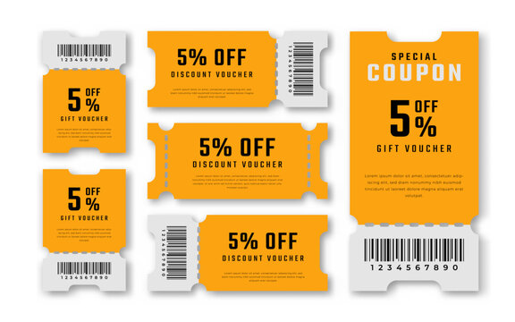 Gift Coupon Discount Voucher 5 Percent off for Promo Code, Shopping, Marketing and Best Promo Retail Pricing Vector Illustration