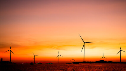 Windmill Sunset,Energy Turbine Wind Farm Generation Factory Farm,Plant Wind Turbine Power...