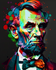 Bright multi-colored portraitOf Abraham Lincoln. Generated AI..