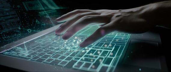 Naklejka premium Businessman using a laptop computer. Generative AI