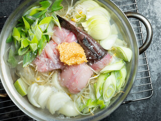Monkfish Soup , A dish made with monkfish as the main ingredient and boiled with bean sprouts