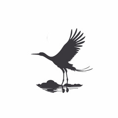Silhouette of flying bird. Flying stork..